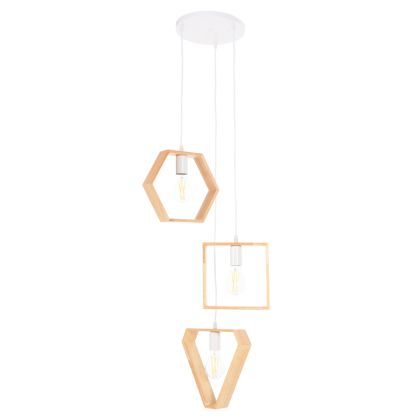 CEILING PENDANT LUMINAIRE HM4072 3-LIGHT WOODEN GEOMETRICAL SHAPES