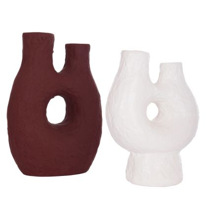 SET 2PCS DECORATIVE TABLE VASES NAMENTIS HM21143.02 TERRACOTA IN WHITE & MAROON RED