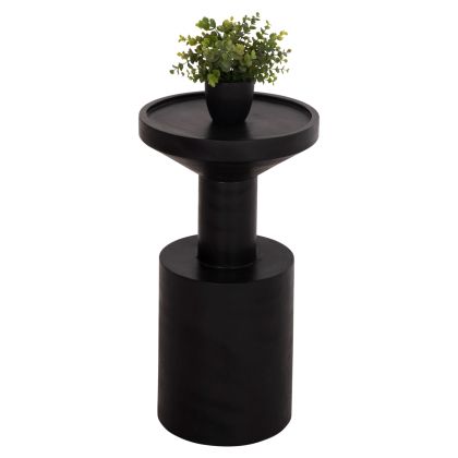 SIDE TABLE BERMAL HM9889.12 SOLID SUAR WOOD IN BLACK COLOR Φ35x65Hcm.