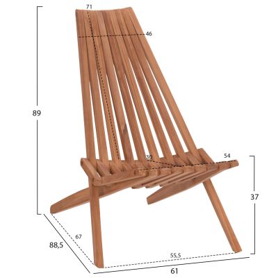 LOUNGE CHAIR FOLDABLE SHIGAO HM18112 TEAK WOOD--NATURAL COLOR 61x88.5x89Hcm.
