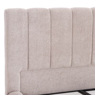 BED WITH STORAGE SPACE REMO HM719.10 TEDDY FABRIC IN BEIGE-FOR MATTRESS 160x200cm.