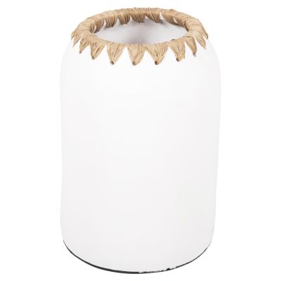 DECORATIVE VASE HM4377 TERRACOTTA IN WHITE WITH STRAW  WEAVING ON THE RIM Φ21Χ32Hcm.
