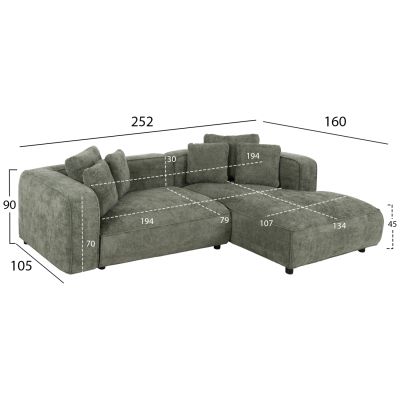 ЪГЛОВ ДИВАН 3 МЕСТА GRACE HM3280.05R ЗЕЛЕН ДАМА 252x105-160x70-90Hcm.