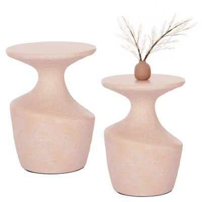SIDE TABLES 2PCS REBON HM21137.04 FIBER CEMENT IN PEACH COLOR Φ40 & Φ27.5 cm.