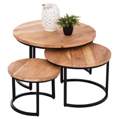 NESTING TABLES 3pcs OBI HM9255.21 ACACIA WOOD- METAL BLACK LEGS Φ77.5x47.5Hcm.