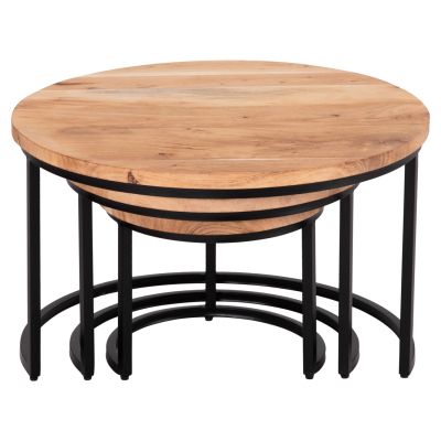 NESTING TABLES 3pcs OBI HM9255.21 ACACIA WOOD- METAL BLACK LEGS Φ77.5x47.5Hcm.