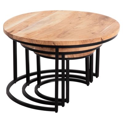 NESTING TABLES 3pcs OBI HM9255.21 ACACIA WOOD- METAL BLACK LEGS Φ77.5x47.5Hcm.