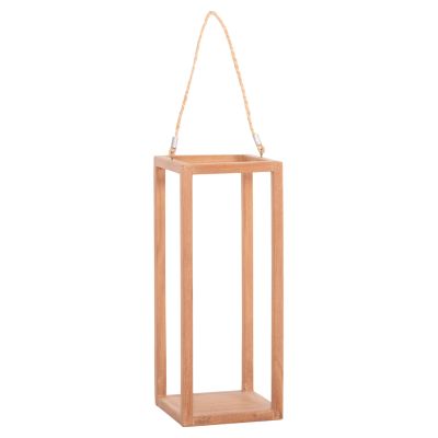 DECORATIVE TABLE LANTERN FOR CANDLES FENT HM4582 TEAK WOOD IN NATURAL 20x20x50-80Hcm.