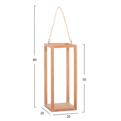 DECORATIVE TABLE LANTERN FOR CANDLES FENT HM4582 TEAK WOOD IN NATURAL 20x20x50-80Hcm.