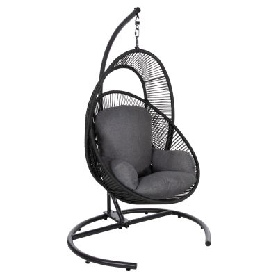 HANGING NEST RULER HM6083 BLACK METAL AND SYNTH.RATTAN-GREY CUSHIONS 120x110x190Hcm.