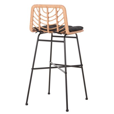 BAR STOOL HIGH SEAT GERALD HM5706.11 METAL&CUSHION IN BLACK-WICKER IN BEIGE 49x50x101Hcm.