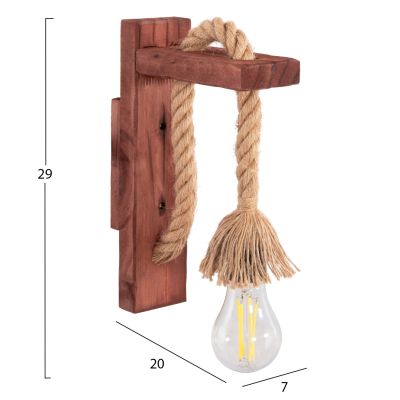 WALL SCONCE BARN HM4469 WOODEN BASE-HEMP ROPE [Ε27] 7x20x29Hcm.