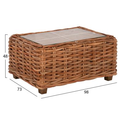 OUTDOOR LOUNGE SET 4PCS TROPEL HM9656 NATURAL RATTAN-MAHOGANY WOOD-WHITE CUSHIONS