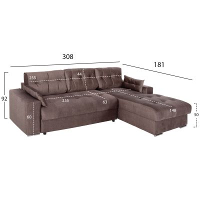 CORNER SOFA-BED WITH STORAGE SPACE CLANCY HM3281.03R BROWN FABRIC 308x181x92Hcm.