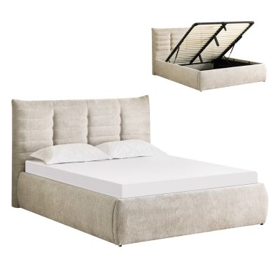 DOUBLE BED SANDRA HM732.03 BEIGE FABRIC & STORAGE SPACE--FOR MATTRESS 160x200cm.
