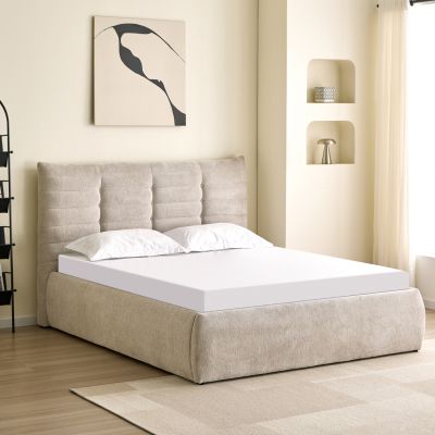 DOUBLE BED SANDRA HM732.03 BEIGE FABRIC & STORAGE SPACE--FOR MATTRESS 160x200cm.