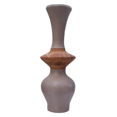 DECORATIVE FLOOR VASE NEBULA HM4660.05S FIBER CEMENT IN TAUPE--TEAK WOOD Φ45x115Hcm.
