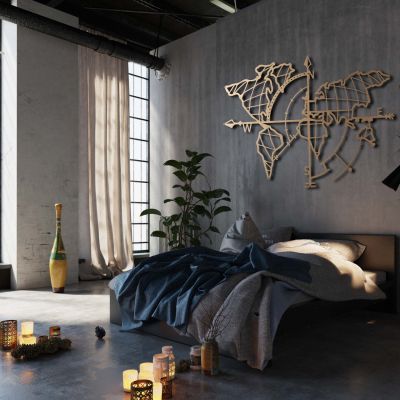 WALL DECORATION 100% METALLIC GOLD WORLD MAP 65X95 HM7212