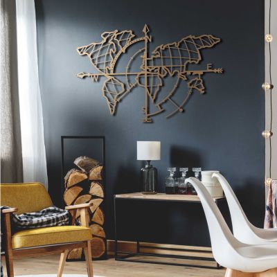 WALL DECORATION 100% METALLIC GOLD WORLD MAP 65X95 HM7212