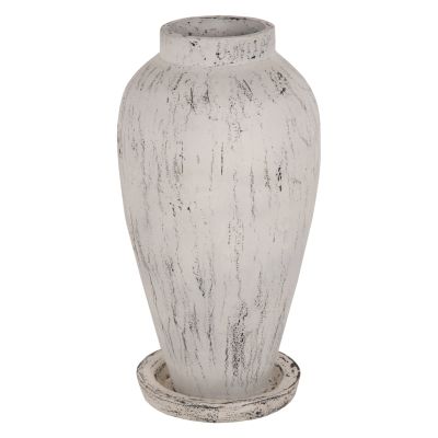 DECORATIVE FLOOR VASE WITH SAUCER-BASE LAUREL HM7938 TERRACOTTA IN WHITE PATINA Φ40x80Hcm.