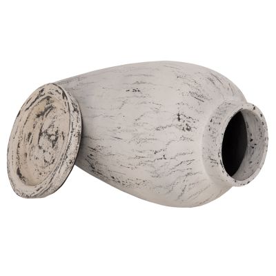 DECORATIVE FLOOR VASE WITH SAUCER-BASE LAUREL HM7938 TERRACOTTA IN WHITE PATINA Φ40x80Hcm.