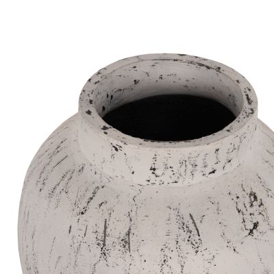 DECORATIVE FLOOR VASE WITH SAUCER-BASE LAUREL HM7938 TERRACOTTA IN WHITE PATINA Φ40x80Hcm.