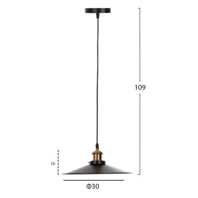 CEILING PENDANT LAMP HM4162 BLACK METAL-GOLD DETAIL ON TOP Φ30x109Hcm.