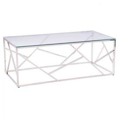 COFFEE TABLE JANA WITH GLASS AND CHROME BASE 120X60X45Hcm.HM8617.01