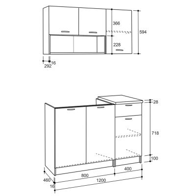 КУХНЕНСКА КОМПОЗИЦИЯ JADIEL HM2440.10 СИВ МЕЛАМИН С БЯЛ ПЛОТ 120x46-29,2см.