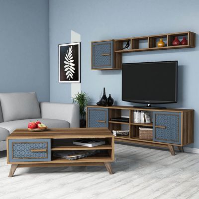 LIVING ROOM COMPOSITION HM11852.02 2PCS MELAMINE IN WALNUT-BLUE