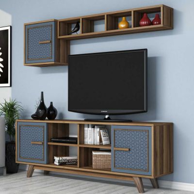 LIVING ROOM COMPOSITION HM11852.02 2PCS MELAMINE IN WALNUT-BLUE