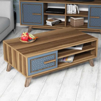 LIVING ROOM COMPOSITION HM11852.02 2PCS MELAMINE IN WALNUT-BLUE