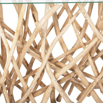 CONSOLE IN RUSTIC STYLE SOLID TEAK BRANCHES NATURAL COLOR & GLASS 120X35X75Hcm.HM9373