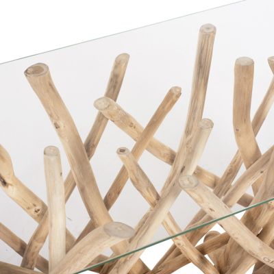 CONSOLE IN RUSTIC STYLE SOLID TEAK BRANCHES NATURAL COLOR & GLASS 120X35X75Hcm.HM9373