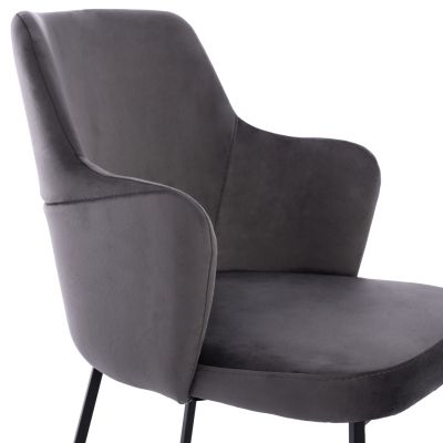 ТРАПЕЗЕН КОМПЛЕКТ 7БР. МАСА МДФ ФУРНИР ОРЕХ И КРЕСЛА КАДИФЕ СИВО HM10638