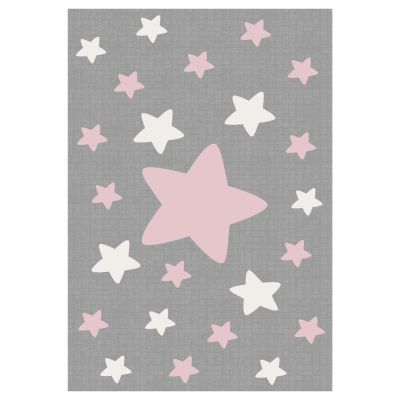 SERIES KIDDER HM7678.03 80Χ150cm, kids grey-white-pink rug with stars, fringes