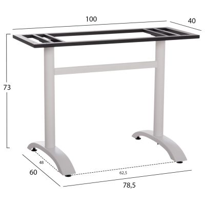 BASE FOR TABLE HM461.12 METAL DOUBLE IN WHITE WITH HEIGHT ADJUSTERS 100x60x73Hcm