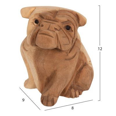 FLOOR DECORATION DOZER HM7923 BULLDOG SUAR WOOD IN NATURAL COLOR 9x8x12Ηcm.
