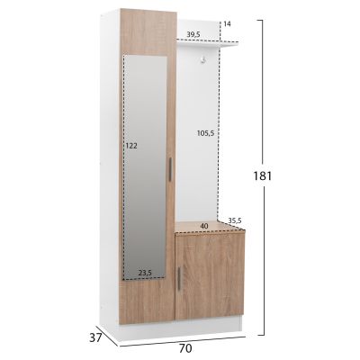 Entryway Furniture with mirror Janice HM2264 Sonama White 70,3x37,1x181,8 cm.