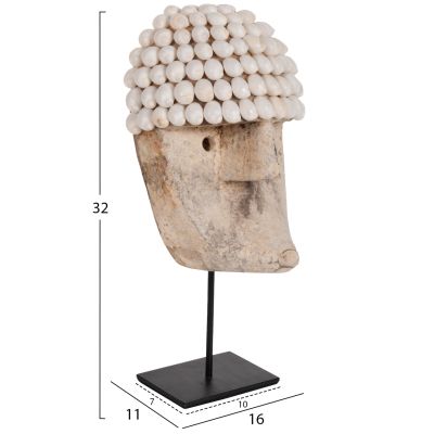 TABLE DECORATION HM4314 FACE MADE OF WOOD AND SHELLS IN BLACK METAL STAND 16x11x32Hcm.