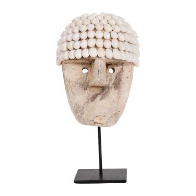 TABLE DECORATION HM4314 FACE MADE OF WOOD AND SHELLS IN BLACK METAL STAND 16x11x32Hcm.