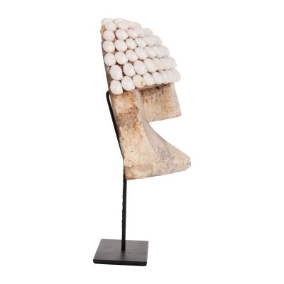 TABLE DECORATION HM4314 FACE MADE OF WOOD AND SHELLS IN BLACK METAL STAND 16x11x32Hcm.