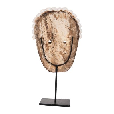 TABLE DECORATION HM4314 FACE MADE OF WOOD AND SHELLS IN BLACK METAL STAND 16x11x32Hcm.