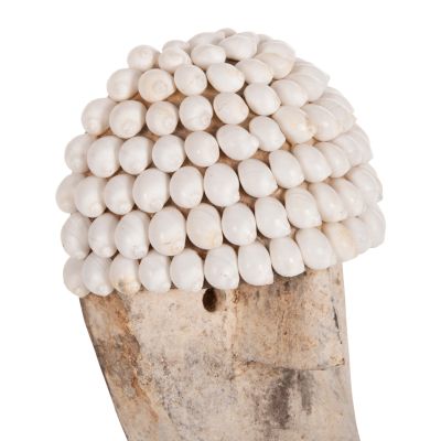 TABLE DECORATION HM4314 FACE MADE OF WOOD AND SHELLS IN BLACK METAL STAND 16x11x32Hcm.