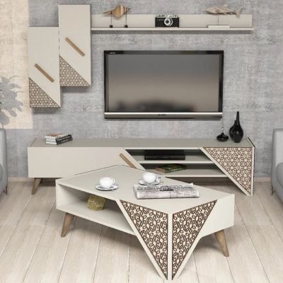 LIVING ROOM COMPOSITION HM11849.03 2PCS MELAMINE IN CREAM-WALNUT