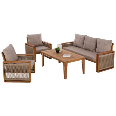 OUTDOOR SET 4PCS HM5877.01 IROKO WOOD-ROPE WALNUT-BEIGE
