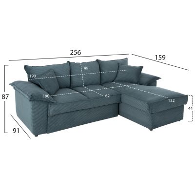 CORNER SOFA-BED WITH STORAGE SPACE ALDO HM3276.03R PETROL FABRIC 256x91-159x87Hcm.