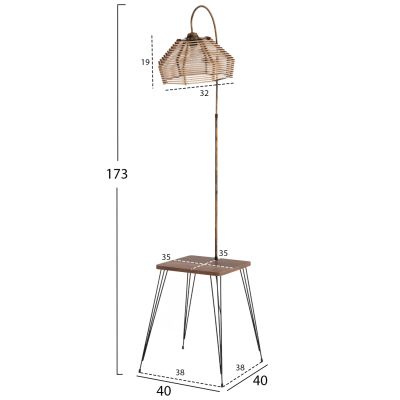 FLOOR STANDING LAMP HM7949.01 MELAMINE SIDE TABLE IN WALNUT-SAND BEIGE CAP 40x40x173Hcm.