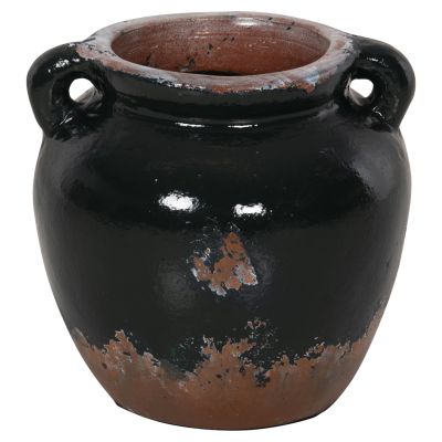 DECORATIVE VASE HM4380 TERRACOTTA IN BLACK COLORING Φ24Χ23Hcm.