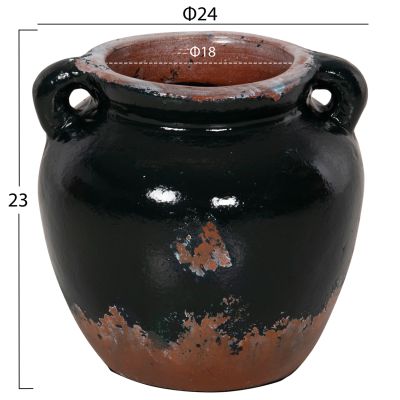 DECORATIVE VASE HM4380 TERRACOTTA IN BLACK COLORING Φ24Χ23Hcm.